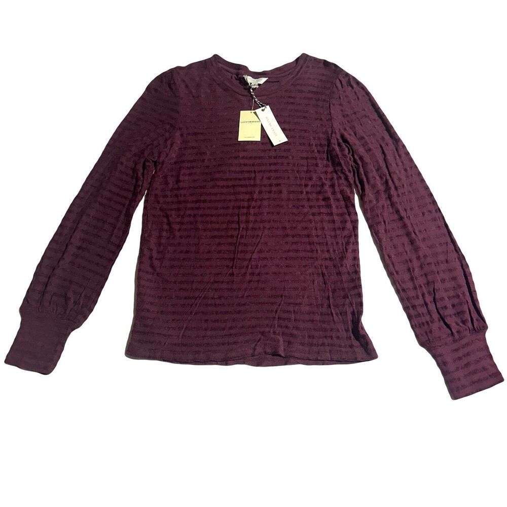 Lucky Brand Burnout Top Blouse Burgundy Wine Plum Long Sleeve Womens Size XS NWT